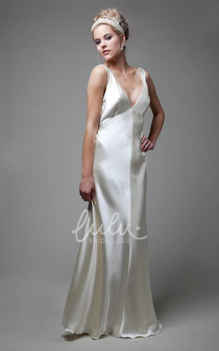 Empire V-Neck Satin Wedding Dress with Deep-V Back