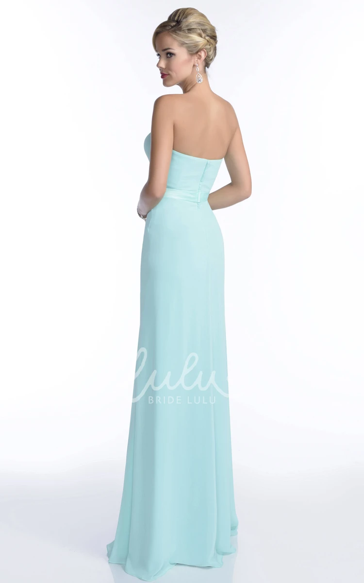 Chiffon Strapless Column Bridesmaid Dress with Rhinestone Detailing Classy Dress