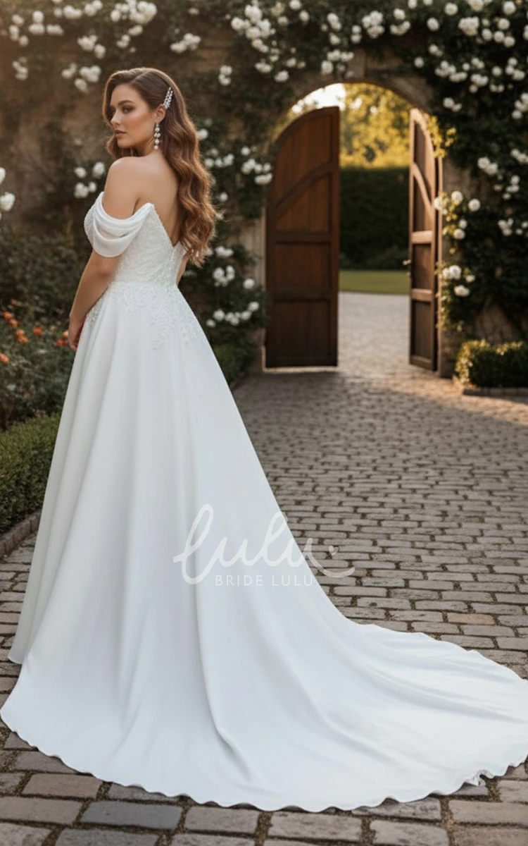 Elegant Plus-size Lace Wedding Dress with A-Line V-Neck Low Back Curvy Flattering Bridal Gown