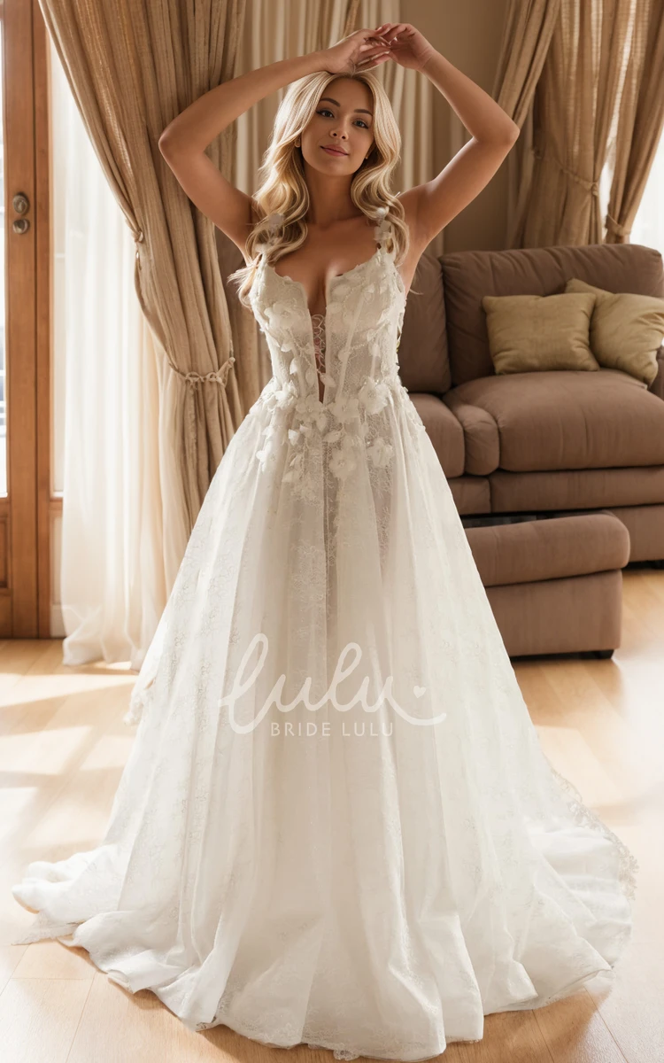 Summer Boho A-Line Sleeveless Maxi Lace Wedding Dress Modern Adorable Spaghetti Straps Backless Bridal Gown
