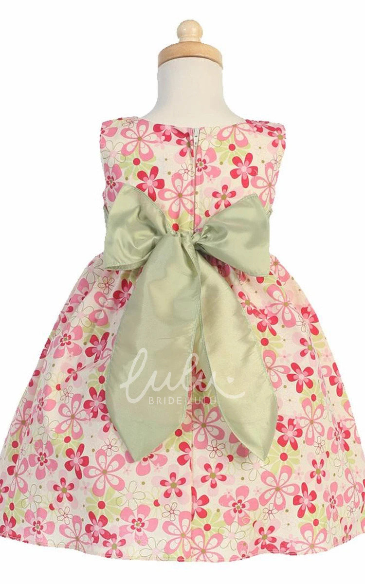 Pleated Floral Taffeta Tea-Length Dress Unique Flower Girl Dress for Weddings