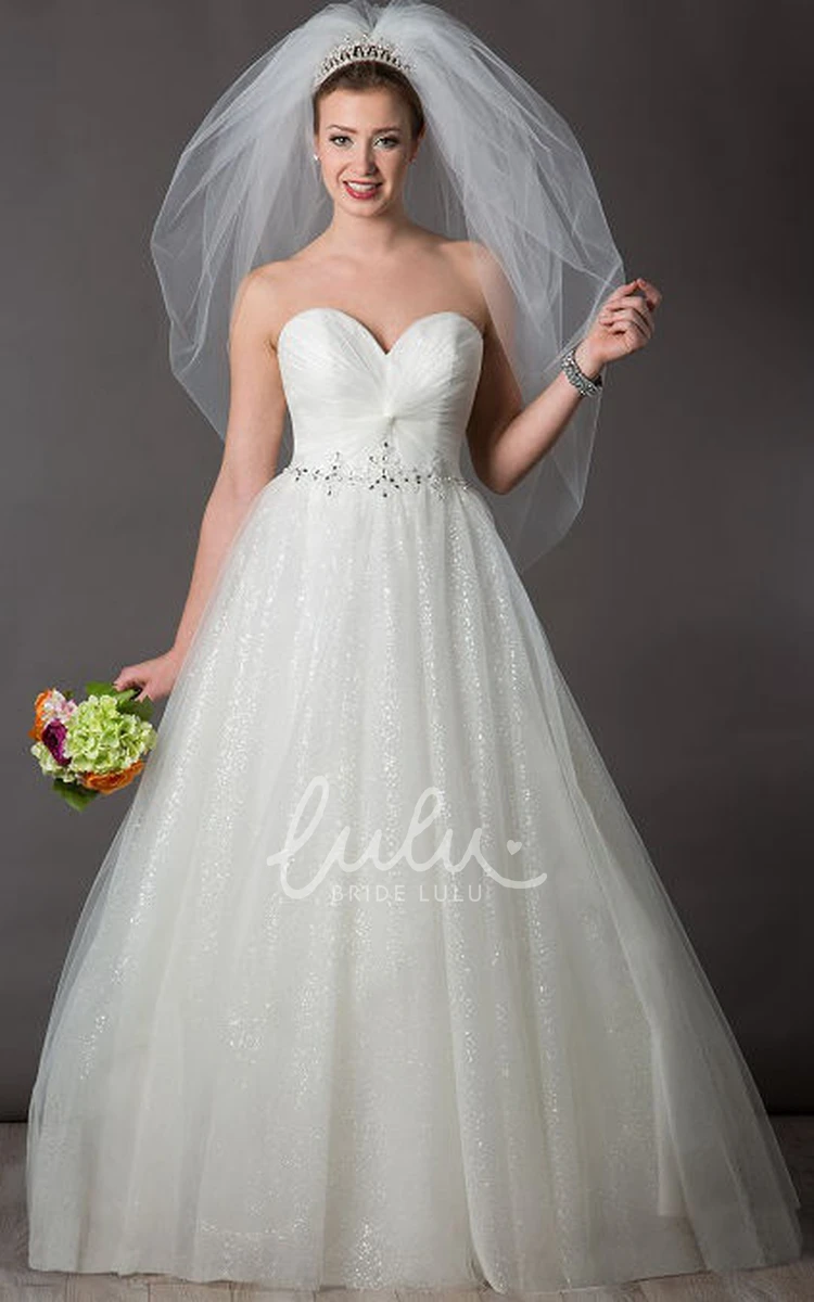 Crystal Waist Ball Gown Wedding Dress with Sweetheart Neckline and Tulle Skirt