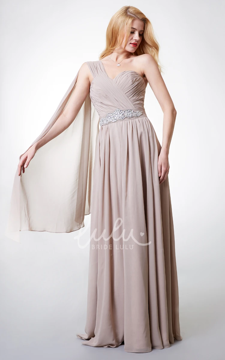 Long Chiffon Bridesmaid Dress with A-line and Pleats