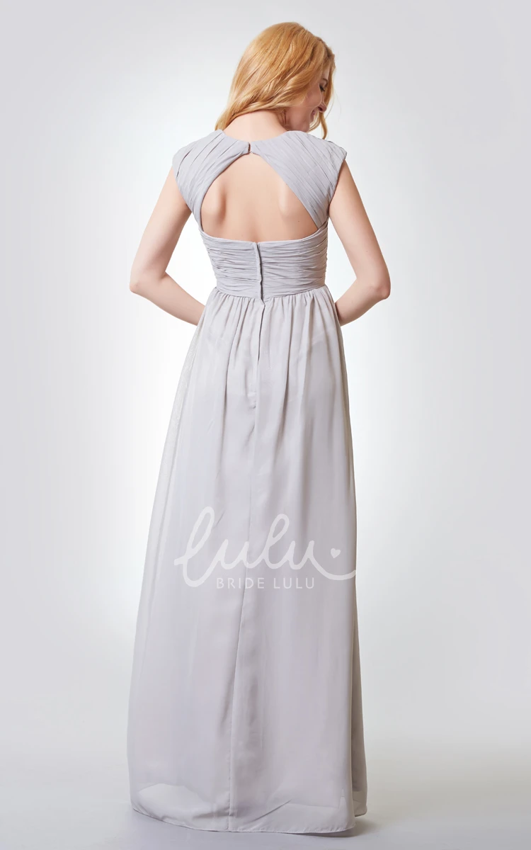 Criss-crossed Ruched A-line Chiffon Prom Dress with Key-hole Long & Elegant