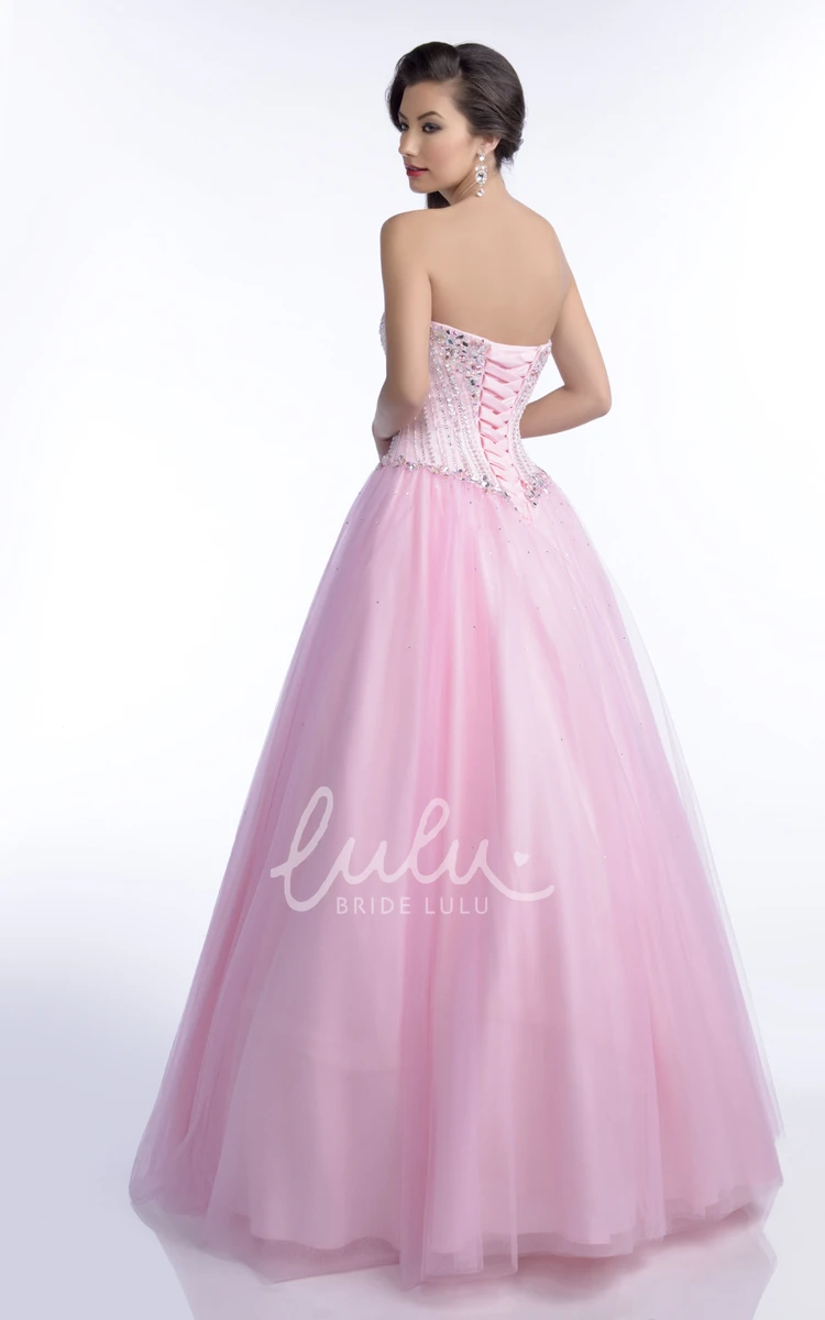 Lace-Up Back Sequined Tulle Formal Dress with Sweetheart Neckline
