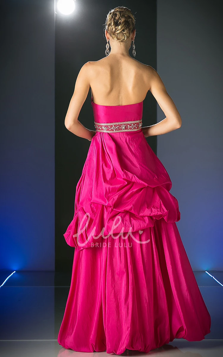 Taffeta Strapless A-Line Formal Dress with Pick Up and Flower