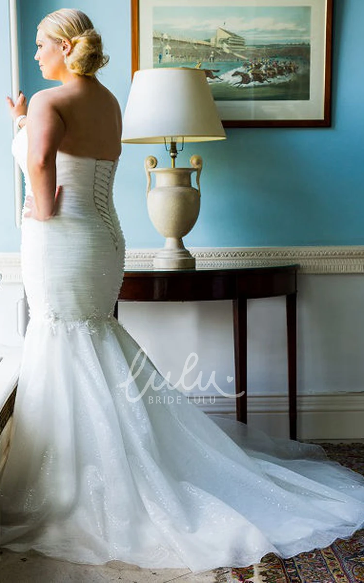 Mermaid Organza Wedding Dress with Ruched Bodice and Lace-Up Back