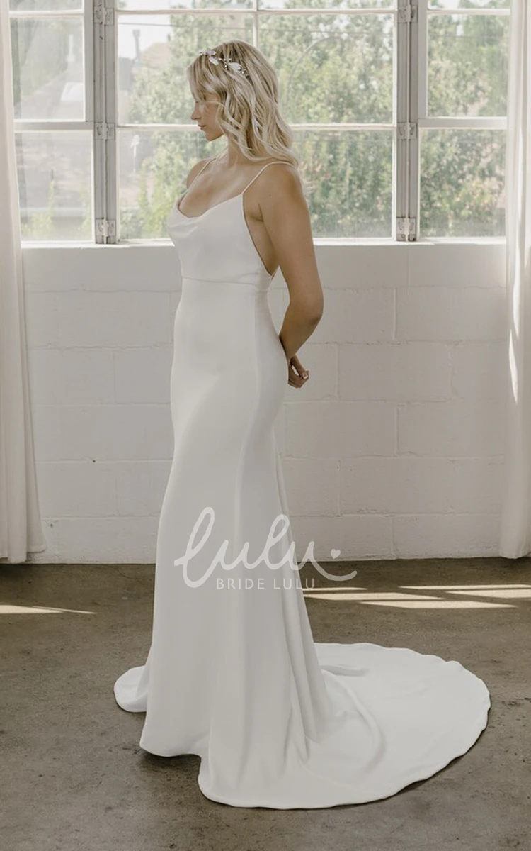 Simple Sheath Wedding Dress with Spaghetti Straps Open Back and Court Train