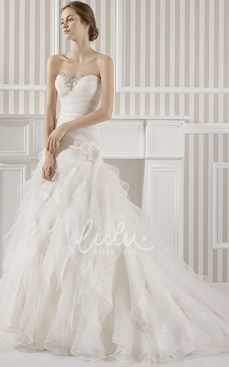 Sweetheart Beaded Organza A-Line Wedding Dress with Criss Cross and Flower Elegant Wedding Dress
