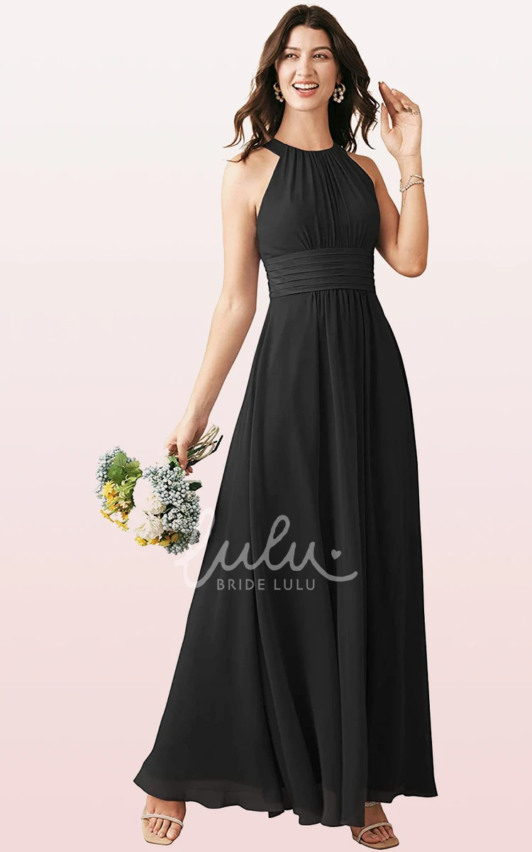 Chiffon Halter A-line Bridesmaid Dress with Ruching Ankle-length