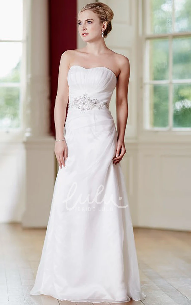 Strapless Satin&Tulle Wedding Dress with Ruching and Lace Up Sheath Style