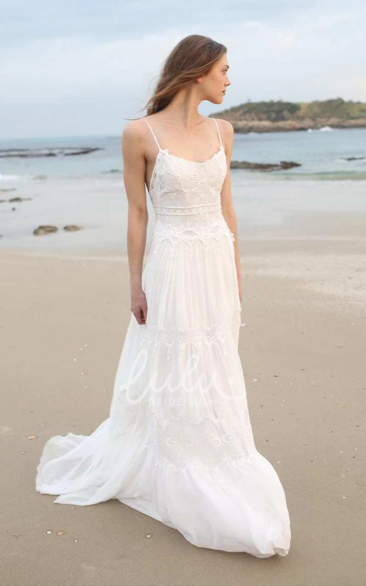 Boho Beach Wedding Dress Spaghetti Sleeveless Chiffon 