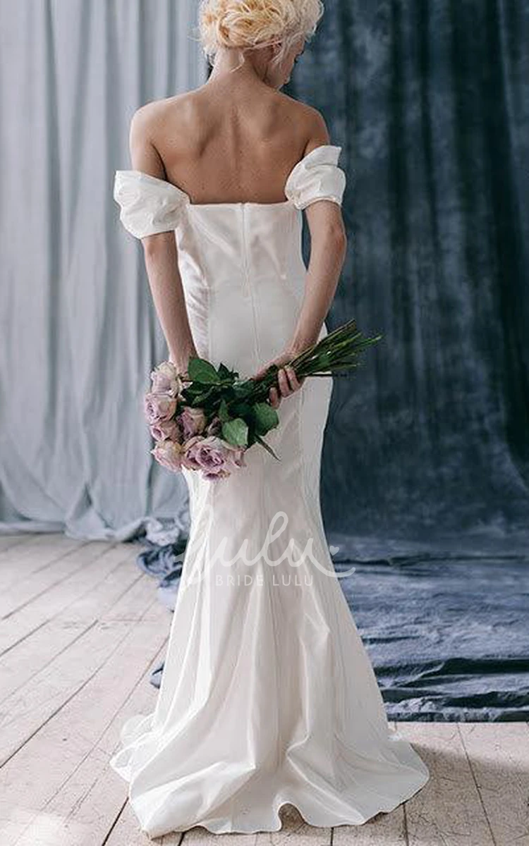 Satin Off-Shoulder Fit and Flare Wedding Dress Ruffles