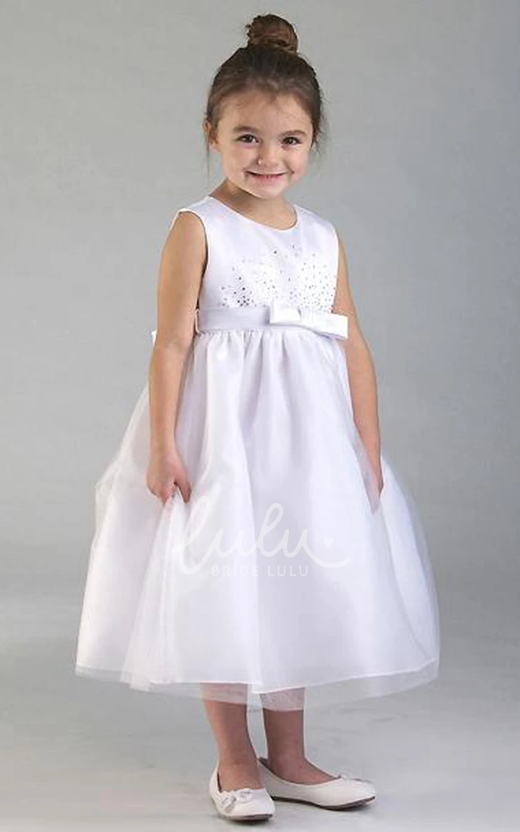 Tiered Tulle Sequin Flower Girl Dress Tea-Length Elegant 2024