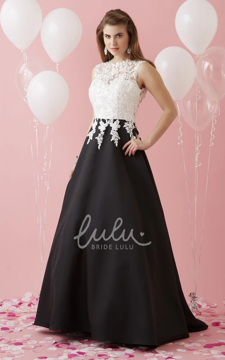 Applique Satin A-Line Jewel-Neck Sleeveless Formal Dress