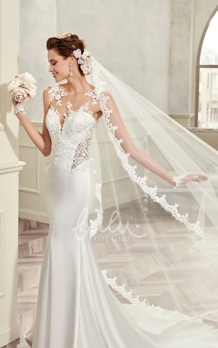 Lace Applique Illusion Waist Sheath Wedding Dress