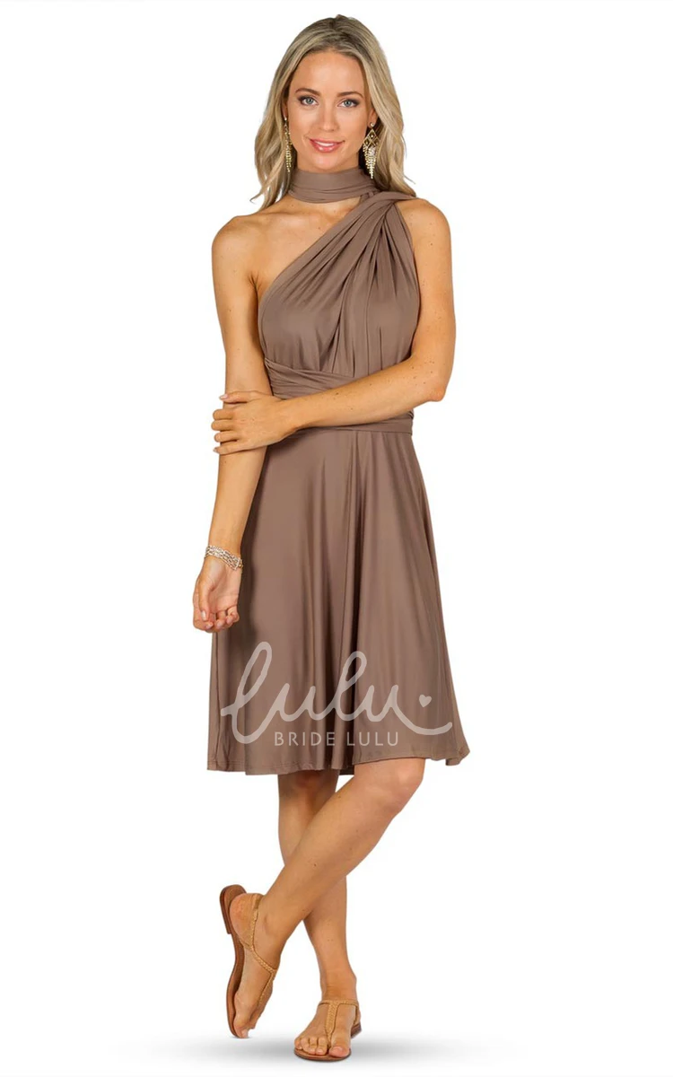 Knee-Length Halter Bridesmaid Dress with Straps Ruched Sleeveless Chiffon