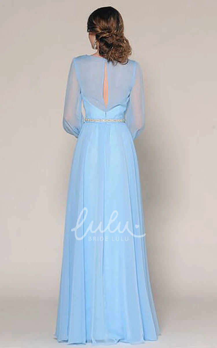 V-Neck Floor-Length Prom Dress with Puff-Sleeve