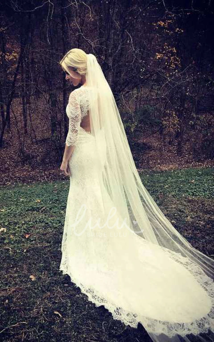 Illusion Sleeve Satin Lace Wedding Dress with Keyhole Modern Satin Lace Wedding Dress