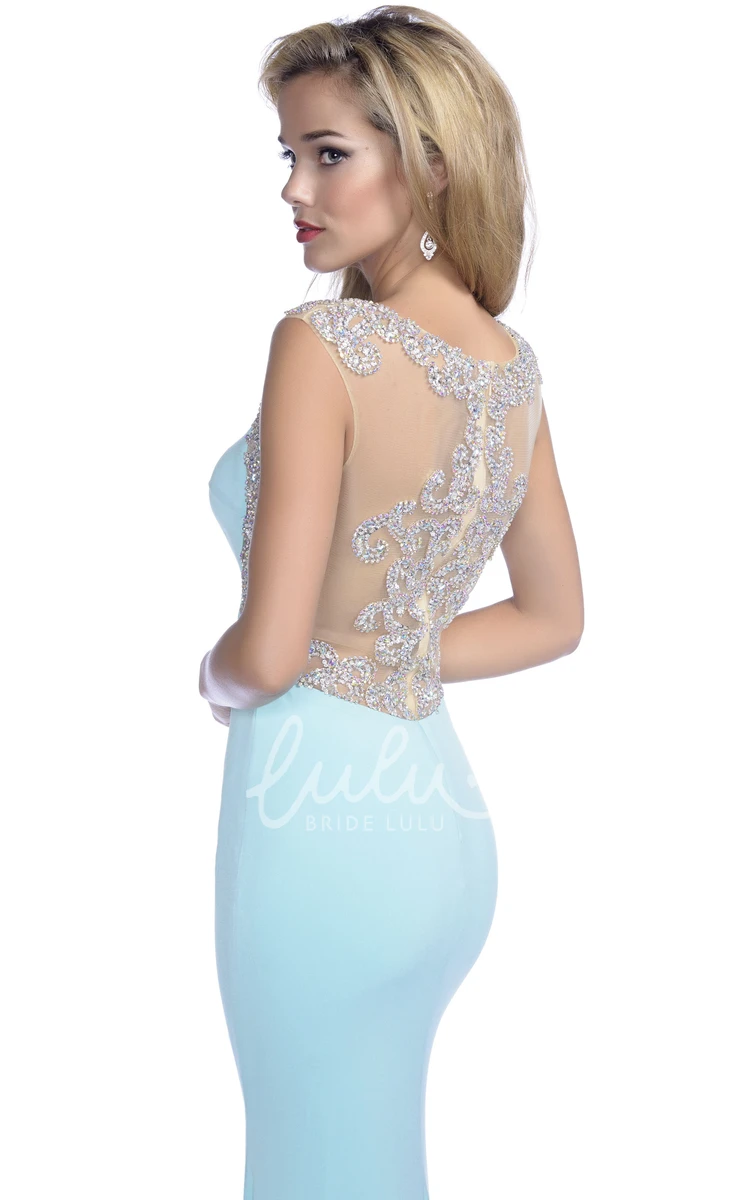 Elegant Mermaid Jersey Prom Dress with Front Slit and Crystal Appliques Classy Prom Dress