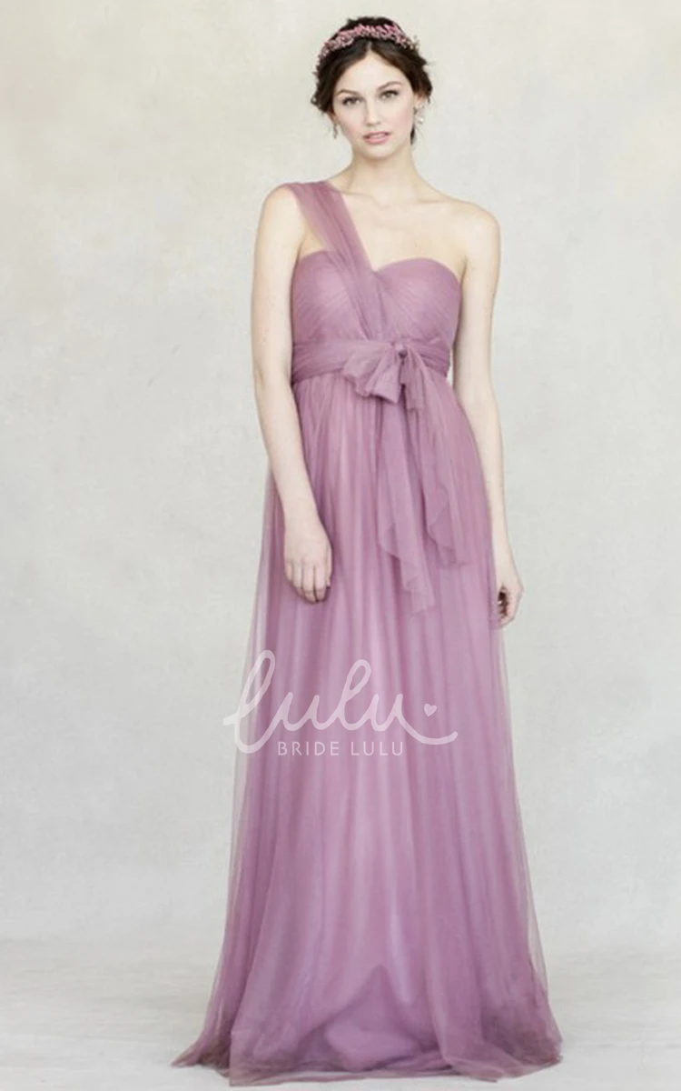 Sleeveless Empire Bowed Tulle Bridesmaid Dress with Straps Elegant Dress