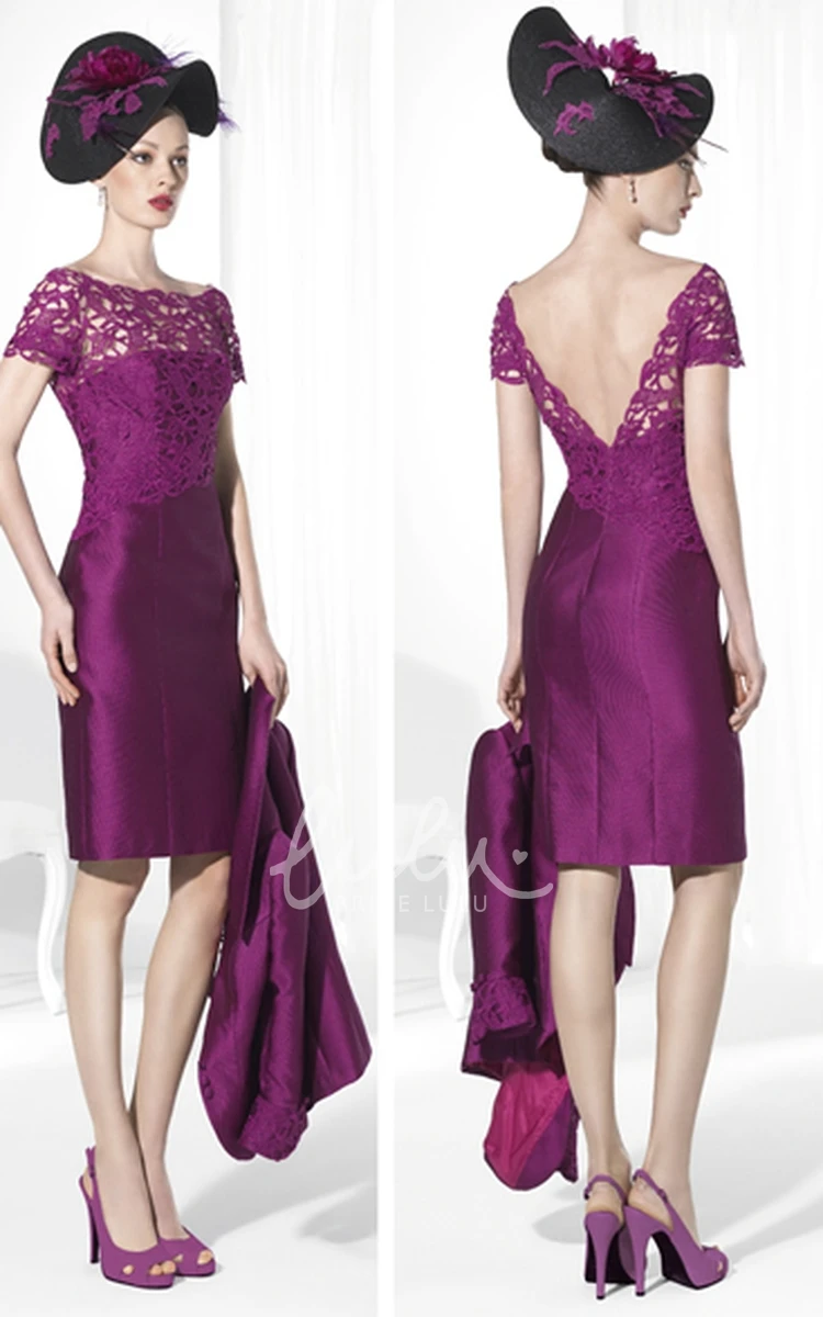 Knee-Length Pencil Prom Dress with Half-Sleeve Jacket Satin & Lace Dress