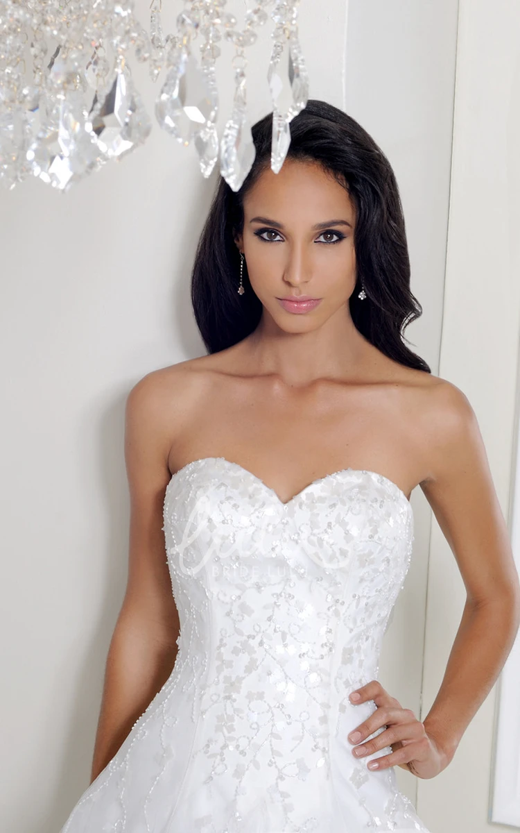 Beaded Tulle Sweetheart Wedding Dress with Chapel Train and Lace-Up