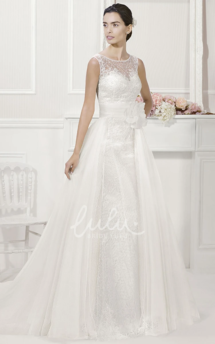 Removable Tulle Skirt Wedding Dress with Floral Lace Sheath