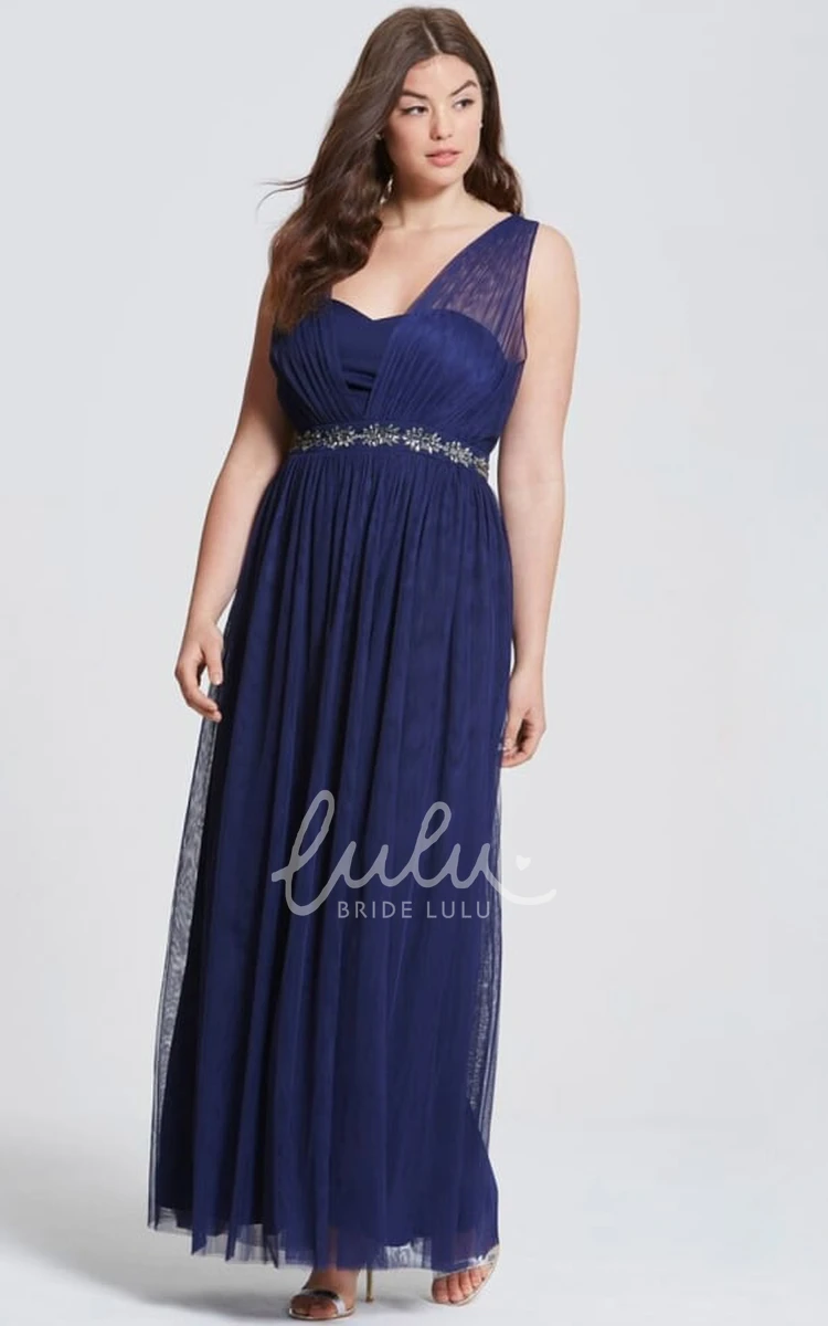 Ankle-Length Tulle Bridesmaid Dress with Sleeveless Design and Ruched Detail