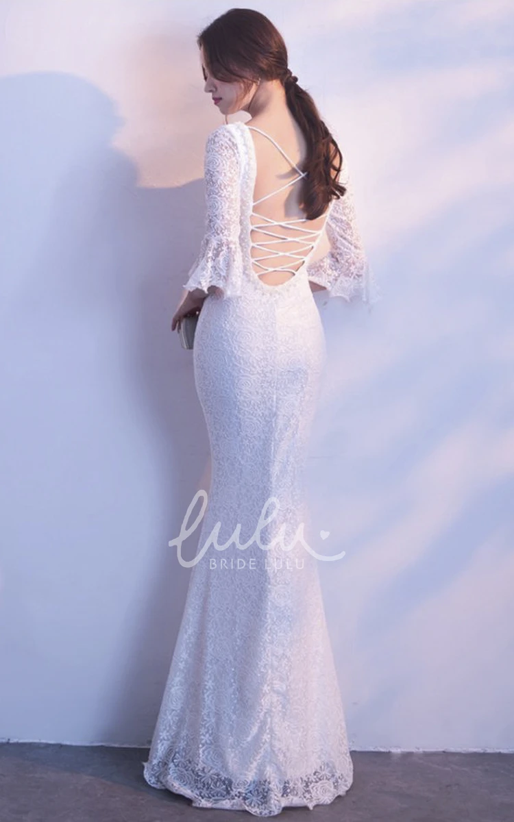 Sexy Mermaid Wedding Dress with Deep V-neck and Poet Sleeves