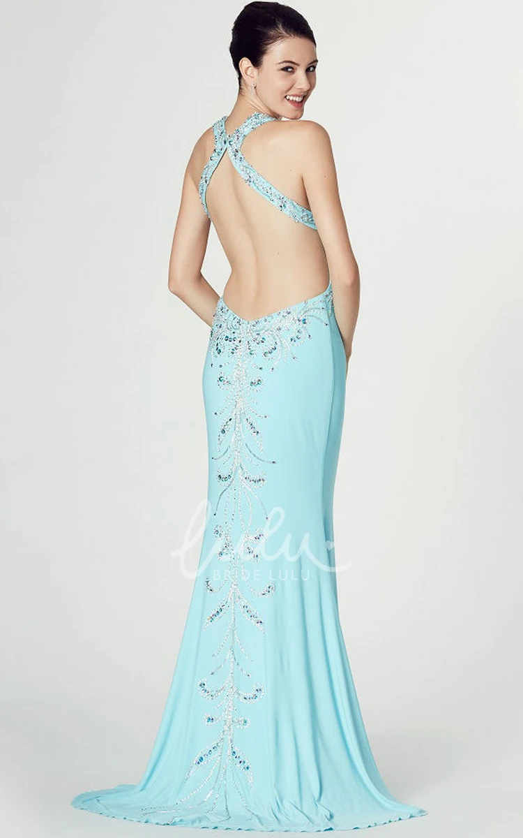 Beaded Halter Chiffon Prom Dress with Sleeveless Style