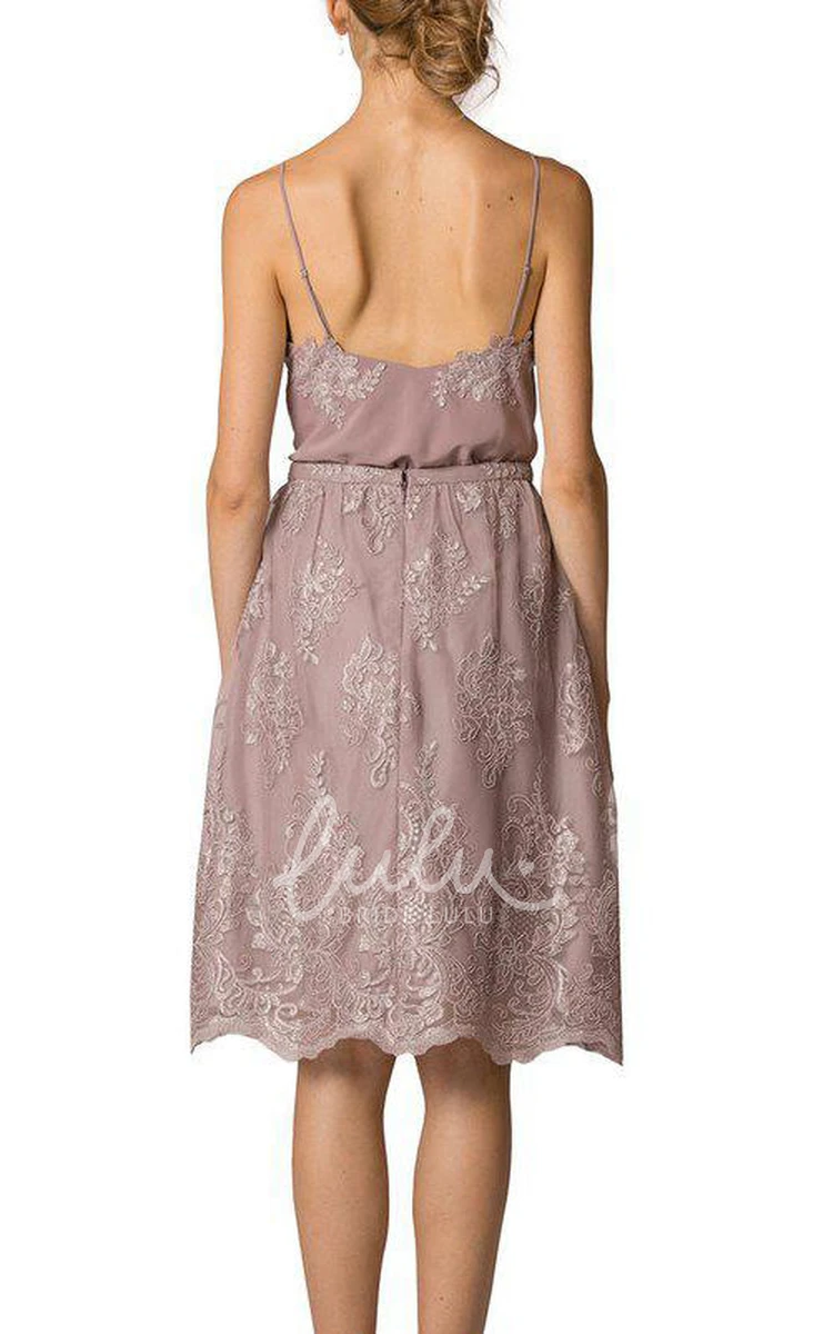 Knee-length A-line Dress with Spaghetti Straps and Lace Classy and Modern