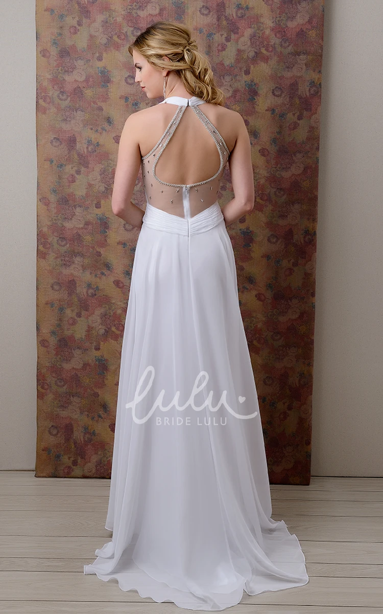 Chiffon Halter Wedding Dress with Ruching and Crystals A-Line
