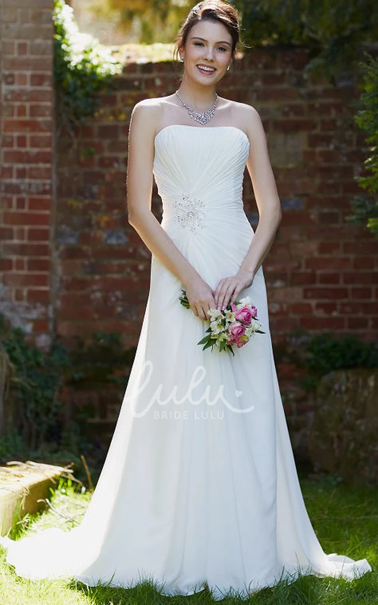 Draped Chiffon Strapless Wedding Dress with Sweep Train and Corset Back