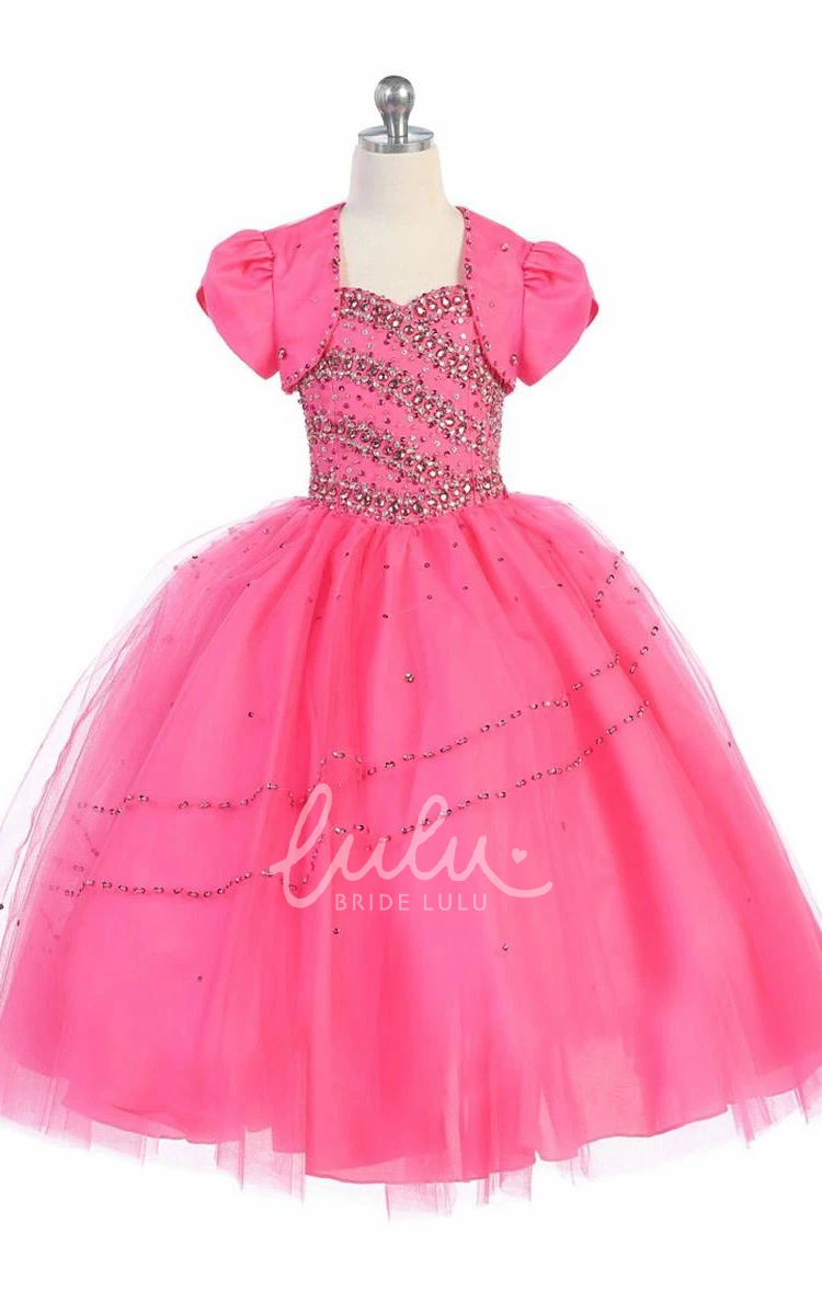 Bolero Beaded Tulle & Lace Tiered Girl Dress Flower Girl Dress