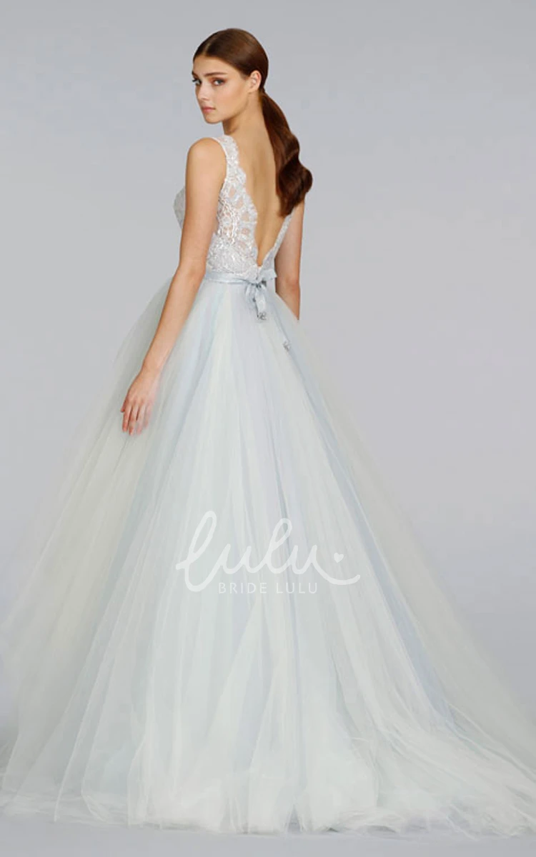 High-low Tiered Tulle Ball Gown with Crystal Belt Unique Wedding Dress