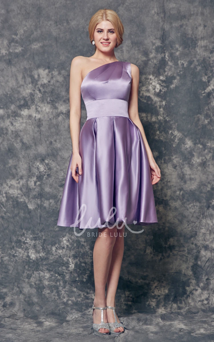 One Shoulder A-line Satin Prom Dress with Pleats Magical & Unique