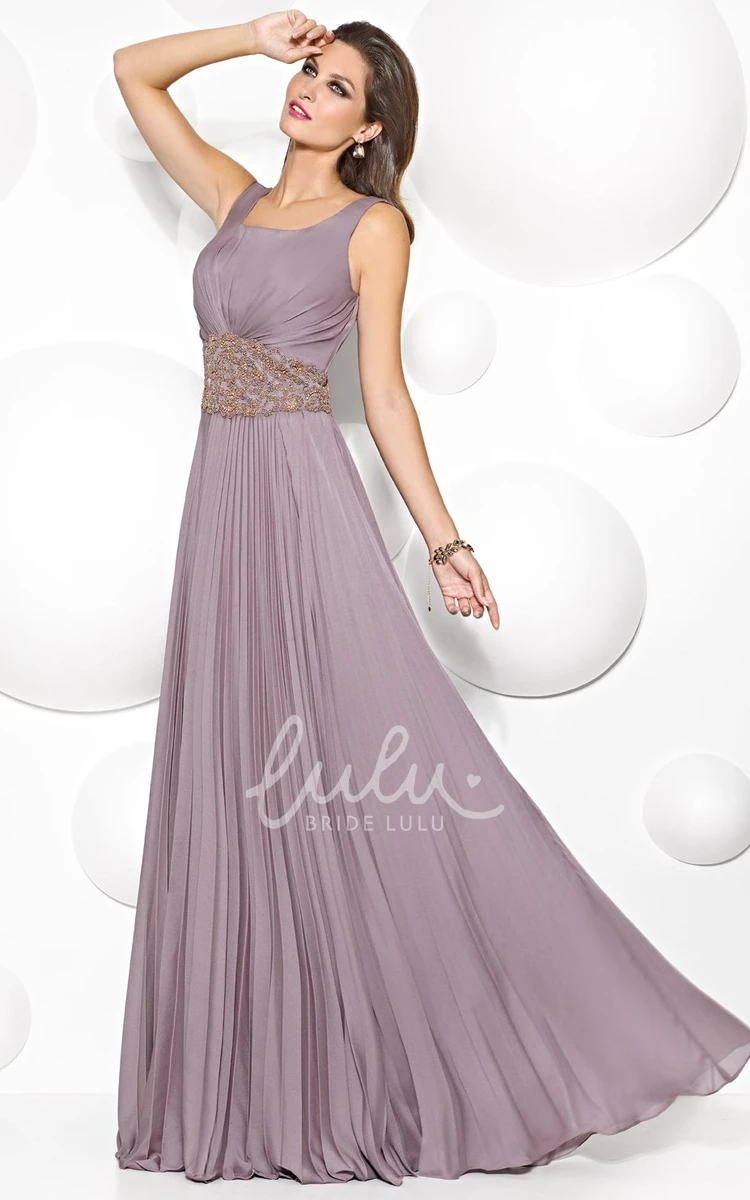 A-Line Sleeveless Chiffon Prom Dress with Jeweled Square Neckline