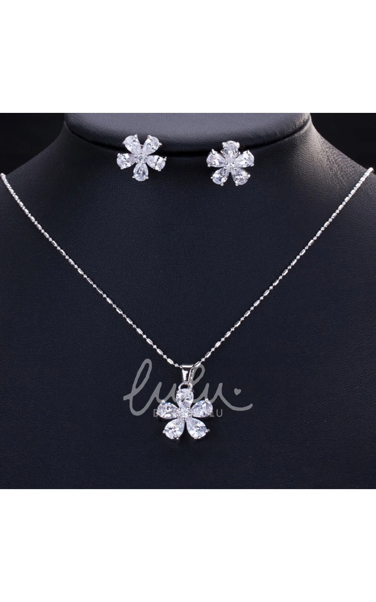 Multiple Color Flower Shaped Rhinestone Necklace and Earrings Jewelry Set