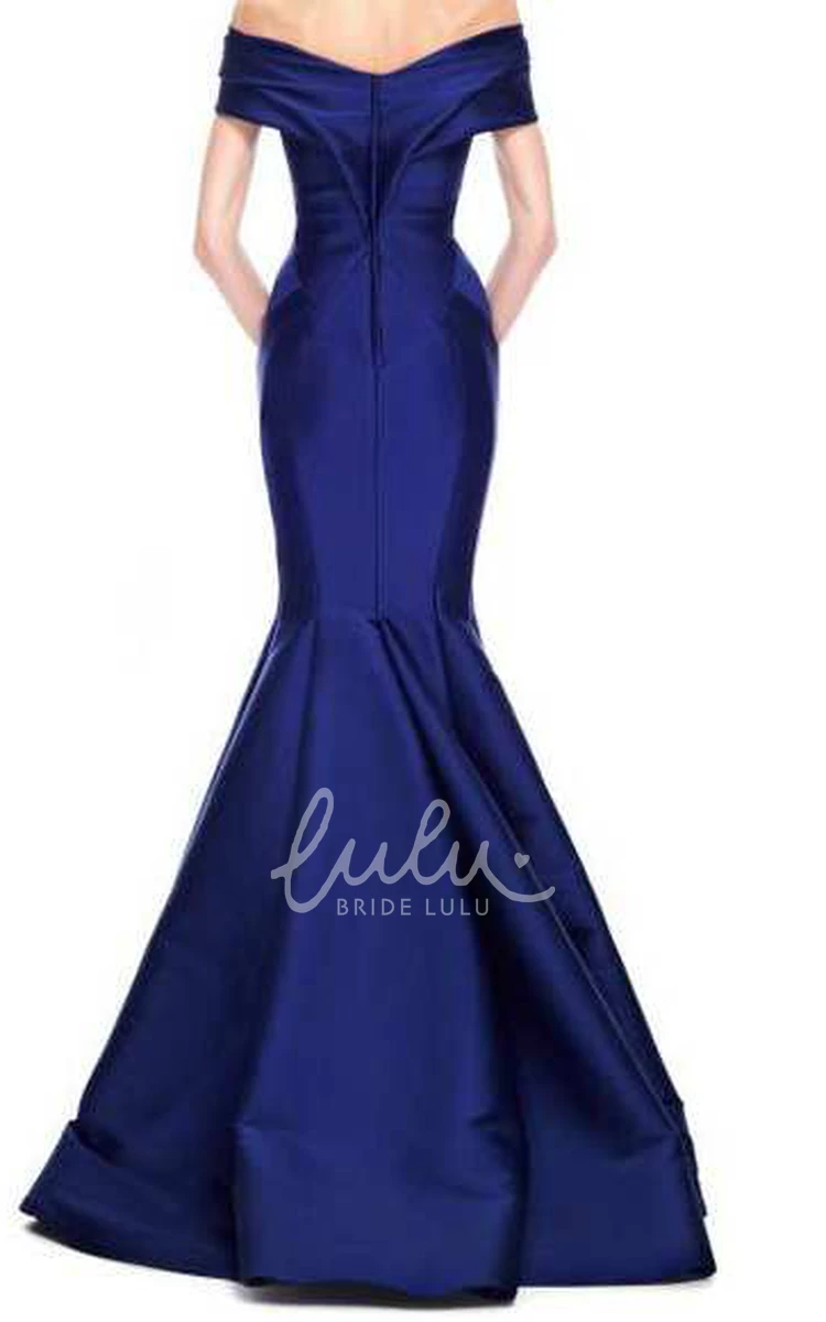 Satin Mermaid Formal Dress with Cap Sleeves and V-Neckline