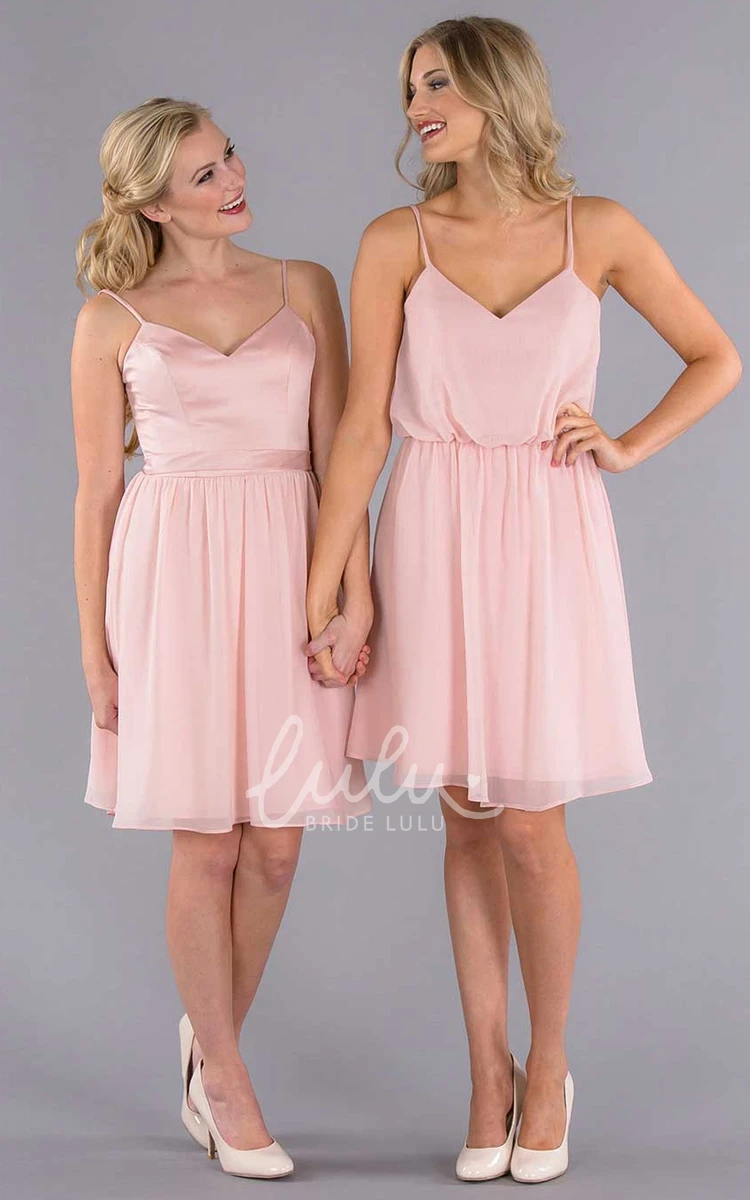 Ribboned Spaghetti Sleeveless Chiffon Bridesmaid Dress with Pleats Flowy Bridesmaid Dress