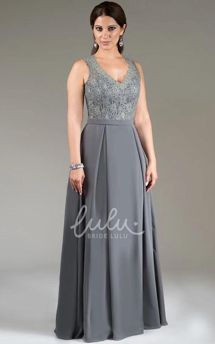 Lace A-Line Mother Of The Bride Dress with Scalloped V Neck & Back Keyhole