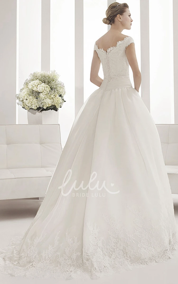 Tulle Ball Gown with Off Shoulder Scalloped Lace Neckline