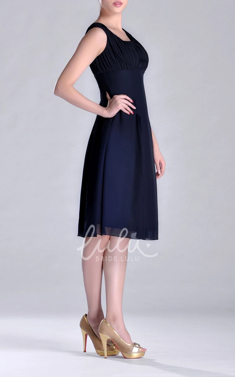 Knee-length Pleated Chiffon Bridesmaid Dress with Scoop Neckline