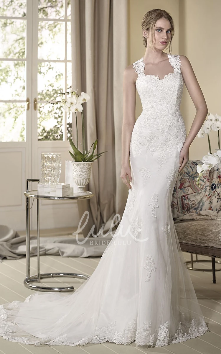 Mermaid Lace Wedding Dress with Sleeveless Appliques
