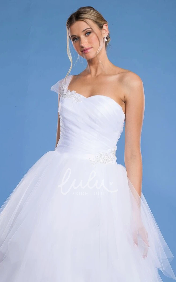 Ruched Tulle One-Shoulder Ball Gown Wedding Dress Glamorous Wedding Dress