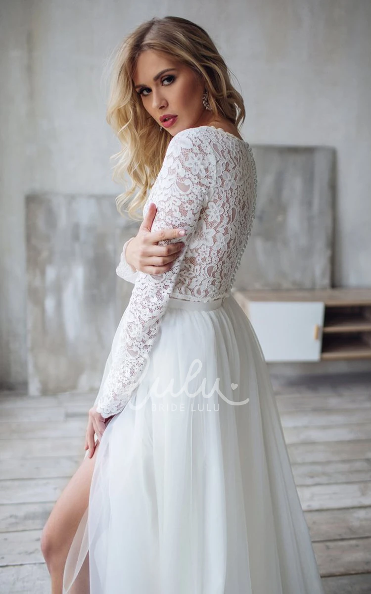 Vintage Two Piece Lace Tulle Wedding Dress with Ruffles Romantic and Unique
