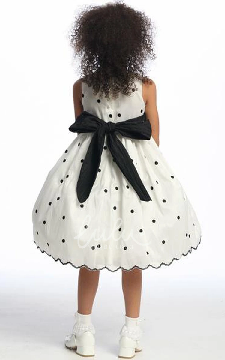 Floral Tea-Length Taffeta Flower Girl Dress with Embroidery