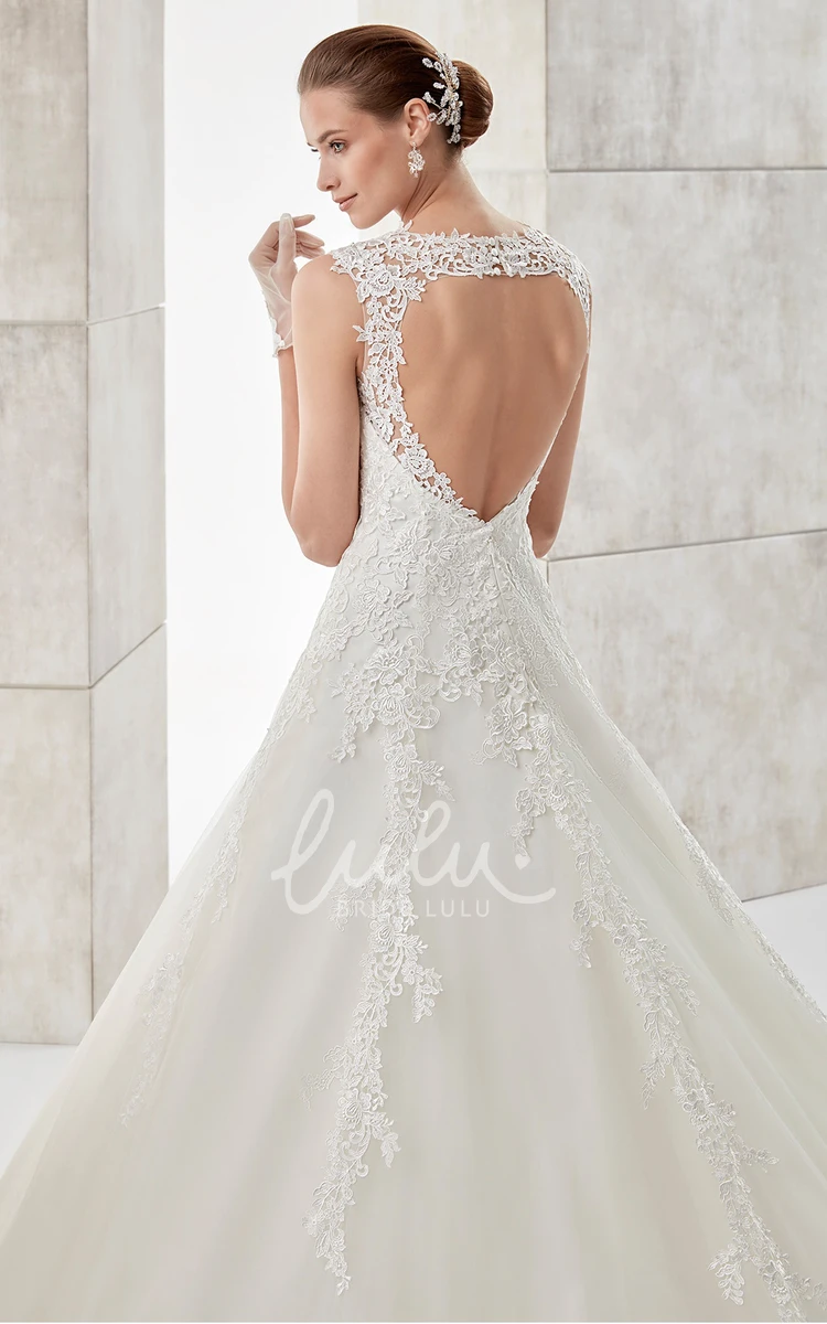 Lace Appliques Illusive A-Line Wedding Dress Jewel-Neck Style