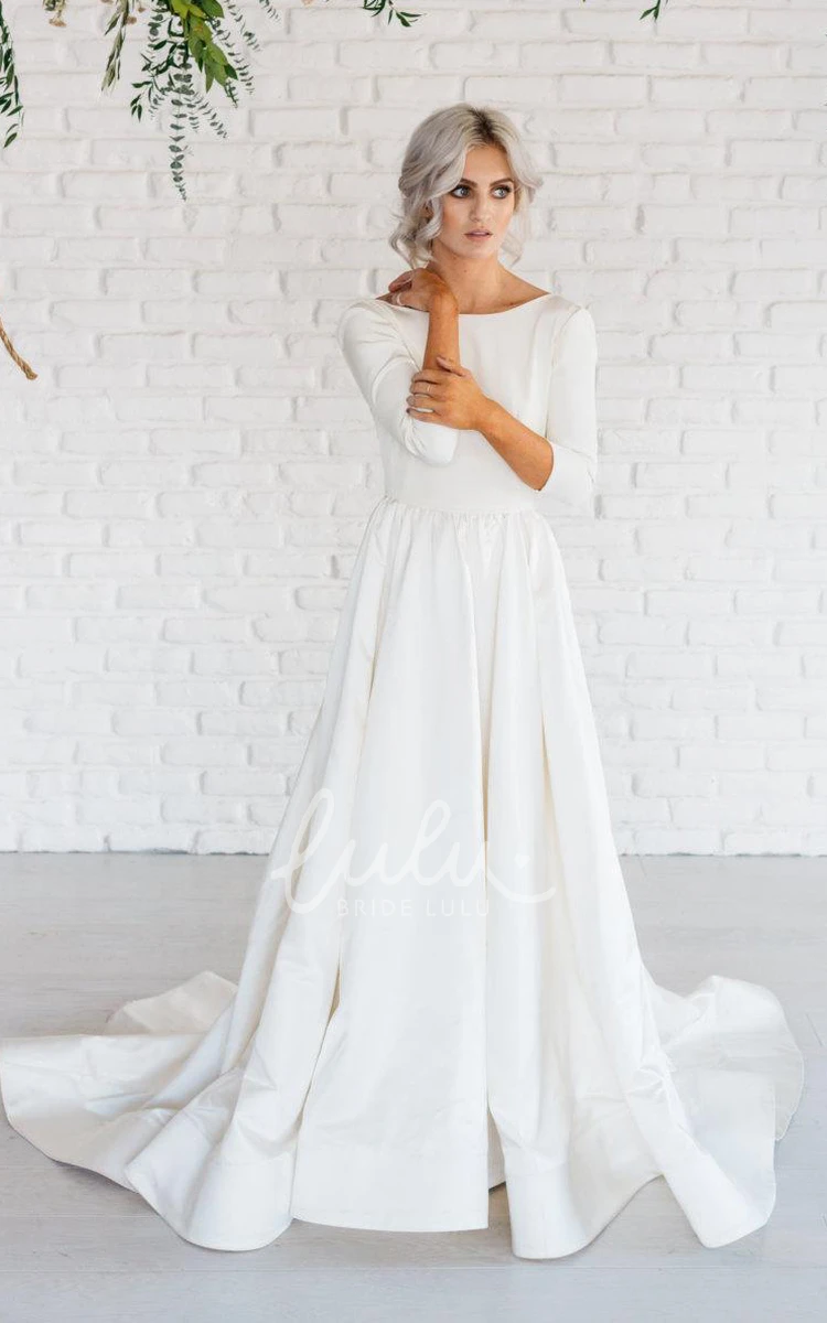 Open Back Long Sleeve Minimalist Wedding Dress